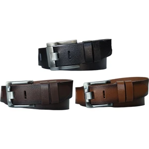 %100 Deri 3'lü Set Kalın Dilli Kot Pantolon Kemeri 4.5cm: Siyah-Kahverengi -Taba