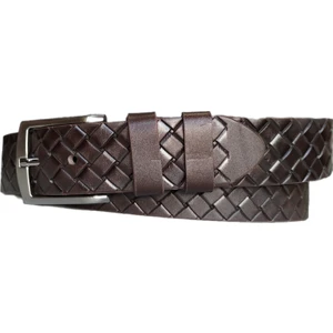 %100 Deri Desenli Kanvas Pantolon Kemeri 4cm: Kahverengi