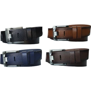 %100 Deri 4'lü Set Kalın Dilli Kot Pantolon Kemeri 4.5cm: Siyah-Kahverengi -Taba-Lacivert