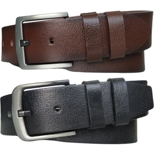 %100 Deri 2'li Set Düz Kot Pantolon Kemeri 4.5cm: Siyah-Kahverengi