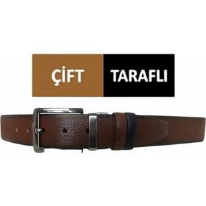 %100 Deri Çift Taraflı 4cm Kemer : Kahverengi / Siyah