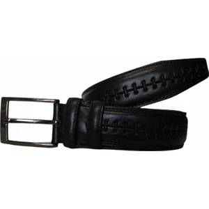 %100 Deri Desenli Siyah Klasik Kumaş Pantolon Kemeri 3.5cm