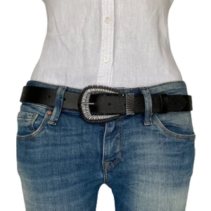 Deri Siyah Nikel Tokalı Siyah Kadın Kemeri, 3cm