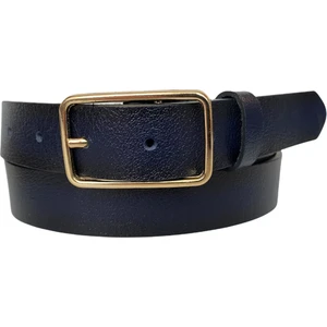 Deri Gold Dikdörtgen Tokalı Lacivert Kadın Kemeri, 3cm