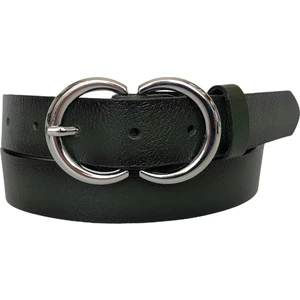 Deri Gümüş Cɔ Tokalı Yeşil Kadın Kemeri, 3cm