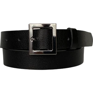 Deri Gümüş Tokalı Siyah Kadın Kemeri, 3cm