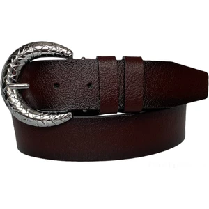 Deri, Gümüş Tokalı Bordo Kadın Kot Kemeri 4 cm