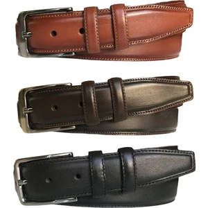 Kaliteli Deri 3'lü Set, Dikişli Klasik Kumaş Pantolon Kemeri; Siyah, Kahverengi, Taba 3,5 cm