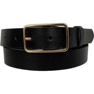 Deri Gold Dikdörtgen Tokalı Siyah Kadın Kemeri, 3cm