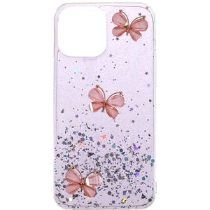 iPhone 13 Için 3D Kelebek Desenli Işıltılı Epoksi Tpu Kılıf - Açık Mor (Yurt Dışından)