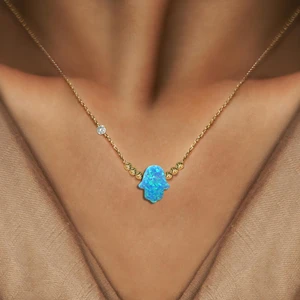 Demasgold Pirlanta 14 Ayar Altin Dorikalı Bulut Mavi Opal Fatmanin Eli Taşlı Kolye