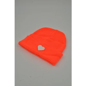 Sevgililer Günü Özel Koleksiyonu Beyaz Kalp Figürlü Neon Turuncu Renk Unisex Erkek/Kadın Bere