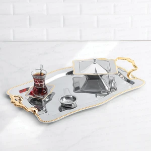 Zincir Altın Saten 28 Parça Çay Seti ( Bardaksız )