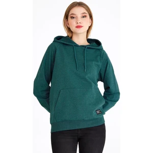 Kadın Yeşil Kapüşonlu Basic Örme Sweatshirt