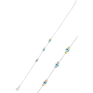 Söğütlü Silver Gümüş Altın Yaldızlı, Rodaj ve Rose Renkli Nazarlı Dorissa Dorica Bileklik