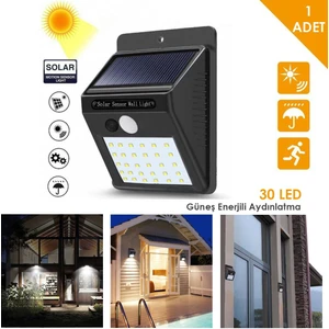 1ADET 30 Ledli Solar Hareket Sensörlü Bahçe Aydınlatma Lamba Dış Mekan Güneş Enerjili