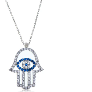 Madam Matmazel 925 Ayar Gerçek Gümüş Fatma Ana Eli Nazar Zirkon Taşlı Kadın Kolye, Kız, Arkadaş, Eş, Hediye