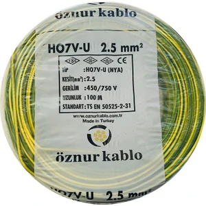 2,5 mm NYA Kablo Sarı-Yeşil 100 metre - %100 Bakır