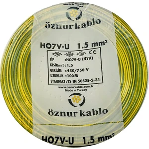 1,5 mm Nya Kablo - 100 Metre Sarı Yeşil