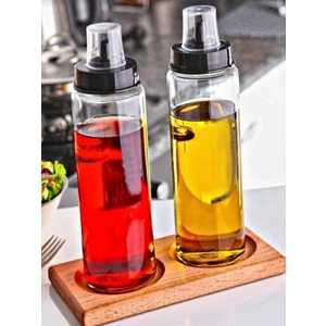 Kitchen Pembelia Ahşap Standlı 500ML Damlatmaz Yağdanlık Yağlık Set_3'lu Yağdanlık Set