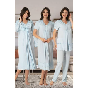Lohusa Kısa Kol Pijama Gecelik Sabahlık Set Takım Effort 8026