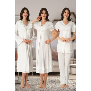 Lohusa Kısa Kol Pijama Gecelik Sabahlık Set Takım Effort 8026