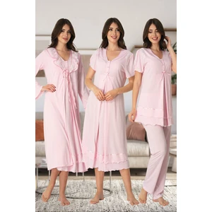 Lohusa Kısa Kol Pijama Gecelik Sabahlık Set Takım Effort 8026