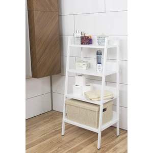 4 Raflı Beyaz Çok Amaçlı Banyo Organizer Metal Ahşap Dekoratif Açık Banyo Dolabı Konik Banyo Rafı