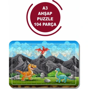 Dinazorlar A3 104 Parça Puzzle, Oyuncak, Yapboz