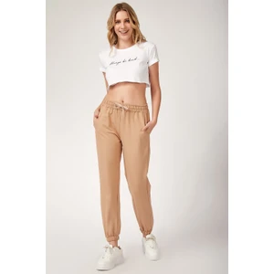 AQE FASHION Kadın Dar Kesim Lastikli Eşofman Kahverengi