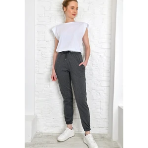 AQE FASHION Kadın Dar Kesim Lastikli Eşofman Gri Melaj