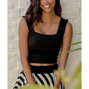 AQE FASHION Kadın Kare Yaka Siyah Crop Bluz