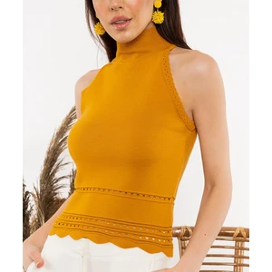 AQE FASHION Kadın Halter Yaka Dantel Detaylı Bluz Hardal