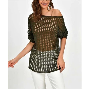 AQE FASHION Kadın File Triko Haki Bluz