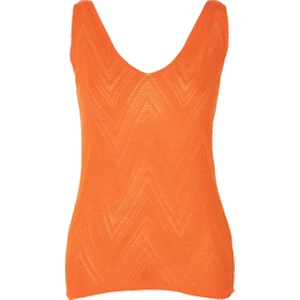 AQE FASHION Kadın Kolsuz V Yaka Turuncu Triko Bluz