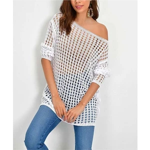 AQE FASHION Kadın File Triko Beyaz Bluz