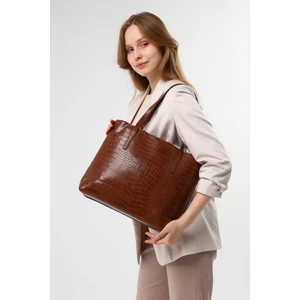Kadın Kroko Desen Büyük Boy El ve Omuz Çantası