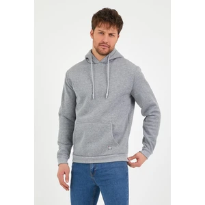 Polo State Erkek Kapüşonlu Kanguru Cep 3 Iplik Sweatshirt  Gri Melanj