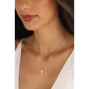 Lia Berto Altın Kaplama Zirkon Taşlı Haç Model 925 Ayar Gümüş Kolye