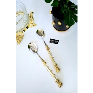 Casa De Bella 2 Parça Kristal Desenli Gold Saplı Salata Servis Seti