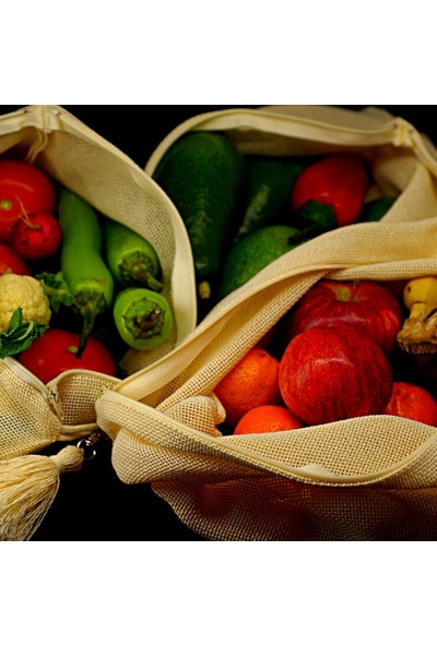 Eget Doğal Pamuklu Sebze Meyve Çantası Üçlü Paket