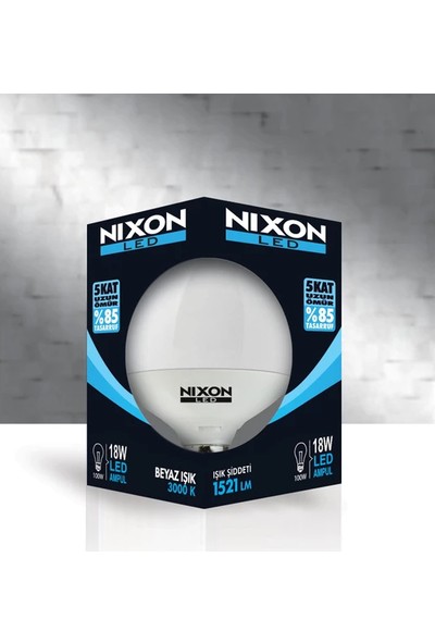 Nixon Led Nixonled LED Ampul 2'li Paket G120 Glop 18W =( 100W) 1521LM 6500K Beyaz Işık E27 Duy 2'li 18W Globe 6500K