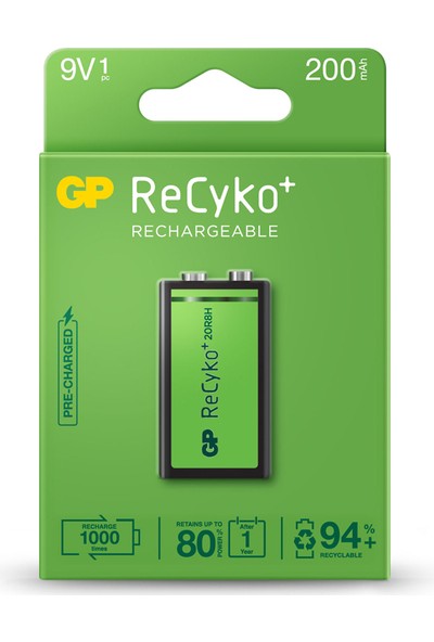 GP ReCyko 200 Serisi 9V NiMH Şarjlı Pil(GP20R8HEMTR-2GB1)