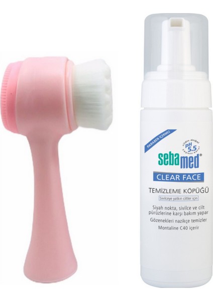 Cilt Yüz Temizleme Fırçası Pembe ve Sebamed Clear Face Temizleme Köpüğü 150M