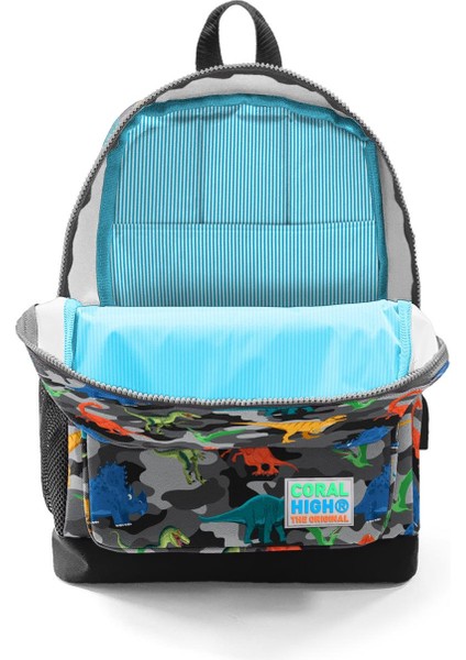 Kids Gri Dinozor Desenli USB Şarjlı Kulaklık Çıkışlı Okul Sırt Çantası 23286 indirimleri