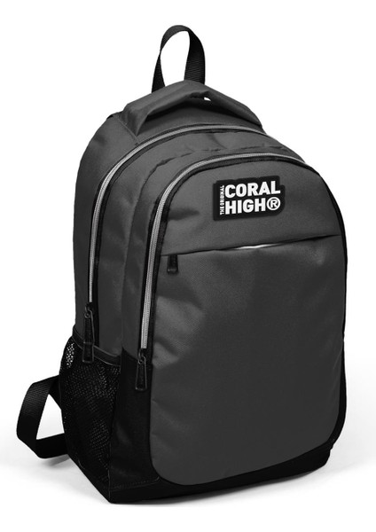 Üç Bölmeli Sırt Çantası Koyu Gri Siyah Konforlu Kullanım İçin Tasarlandı