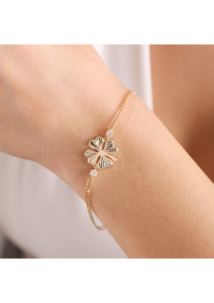 Altın Yonca Bileklik Kalp Form