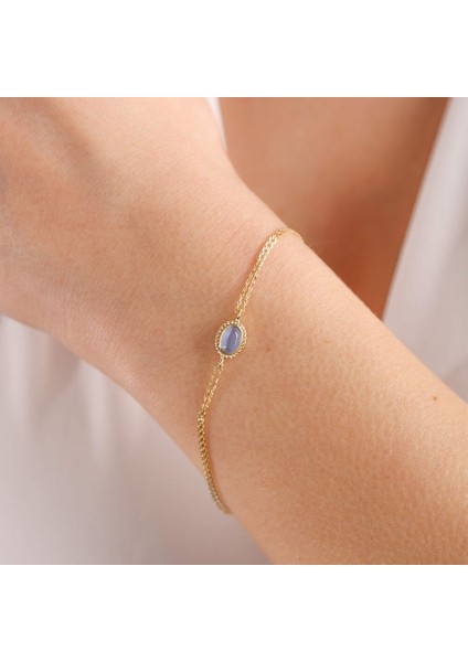 Altın Vintage Bileklik Opal Blue