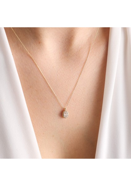 Sarı Altın Baget Kolye Markiz Minimal