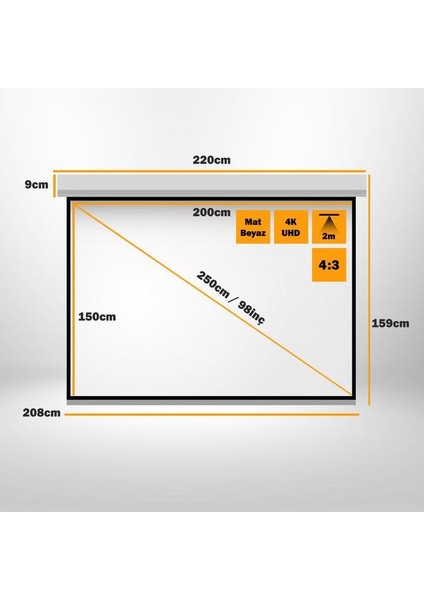 LiteOut 200x150 cm Motorlu Kumandalı Projeksiyon Perdesi